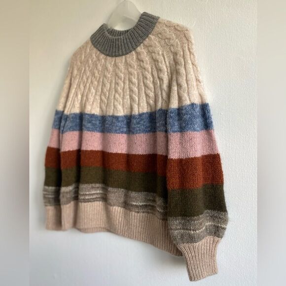 Madewell Deacon Cableknit Mock neck Sweater Size Small Merino wool blend - Picture 6 of 9